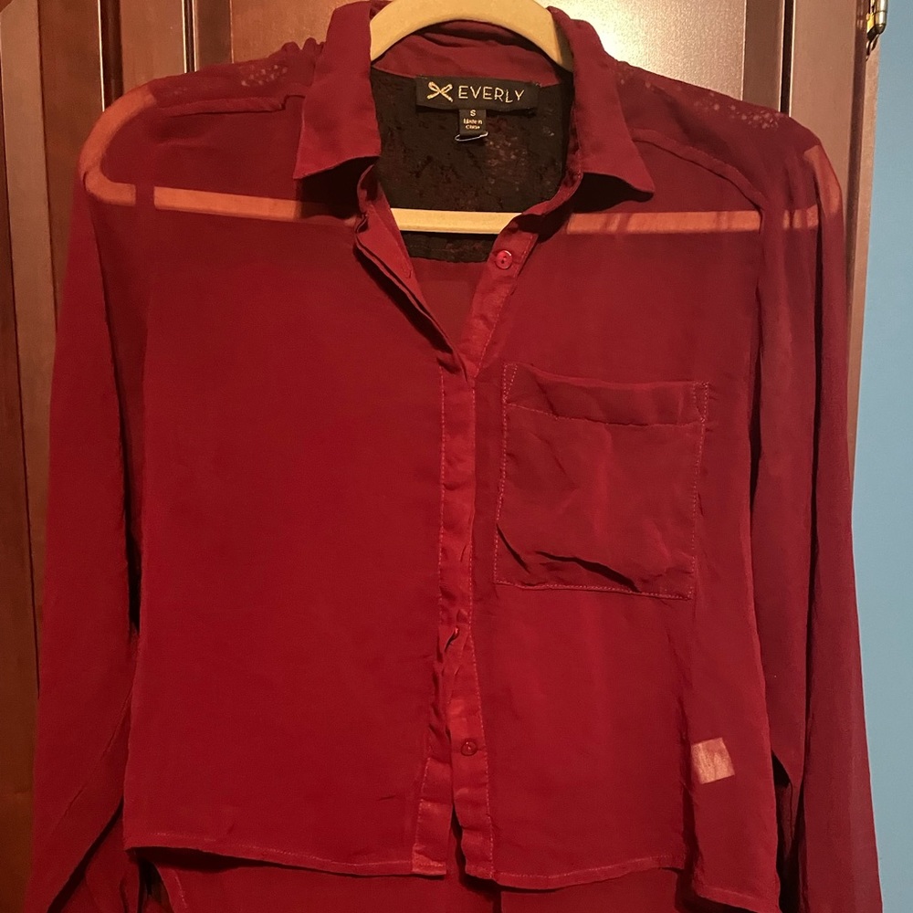 Sheer Maroon Button Up Blouse